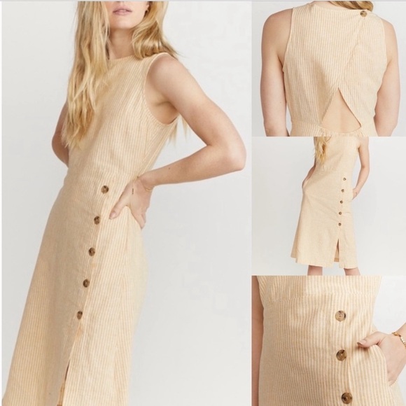 Marine Layer Dresses & Skirts - NWOT Marine Layer Tenley Skirt Dress Yellow Stripe Tencel Linen Blend Sz S